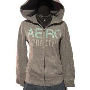 grey y2k aeropostale waffle knit hoodie
